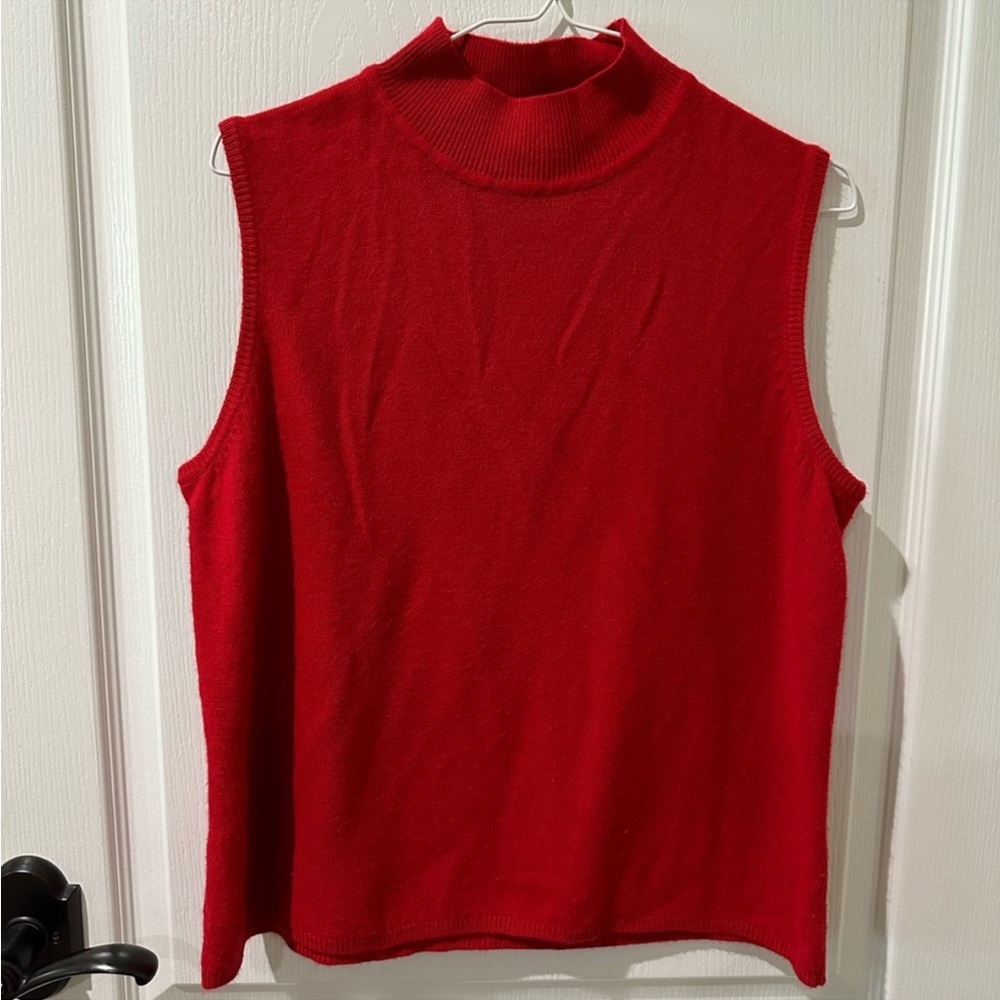 Kathie Lee Collection Classic Red Sleeveless Mock-neck Knit Top Sz XL